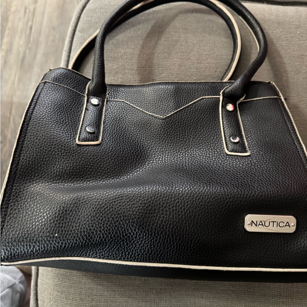 Nautica Black and Cream Satchel